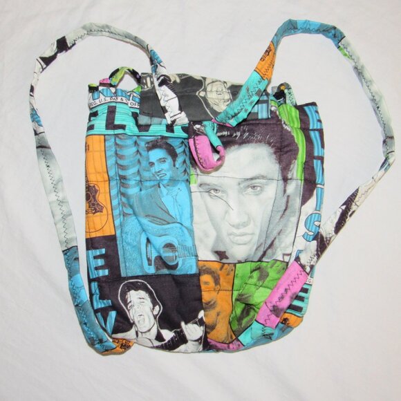 Elvis Presley Patchwork Collage Fabric Quilted Mini Backpack Handmade - Picture 2 of 4